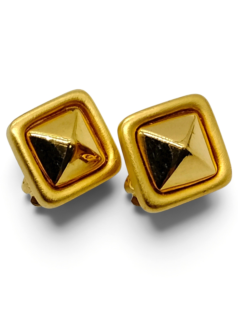 GIVENCHY Pyramid Earrings Vintage Gold Plated Clip On